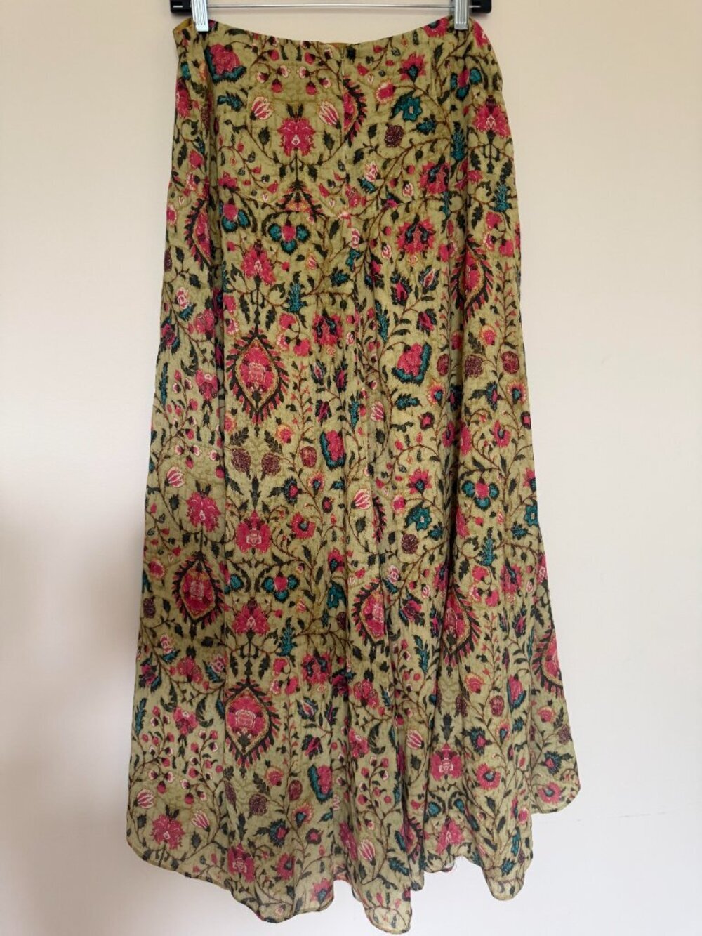 Peruvian Connection Jaipur Floral Maxi-Skirt Boho Chic Cottagecore Green - 10 - Picture 8 of 9